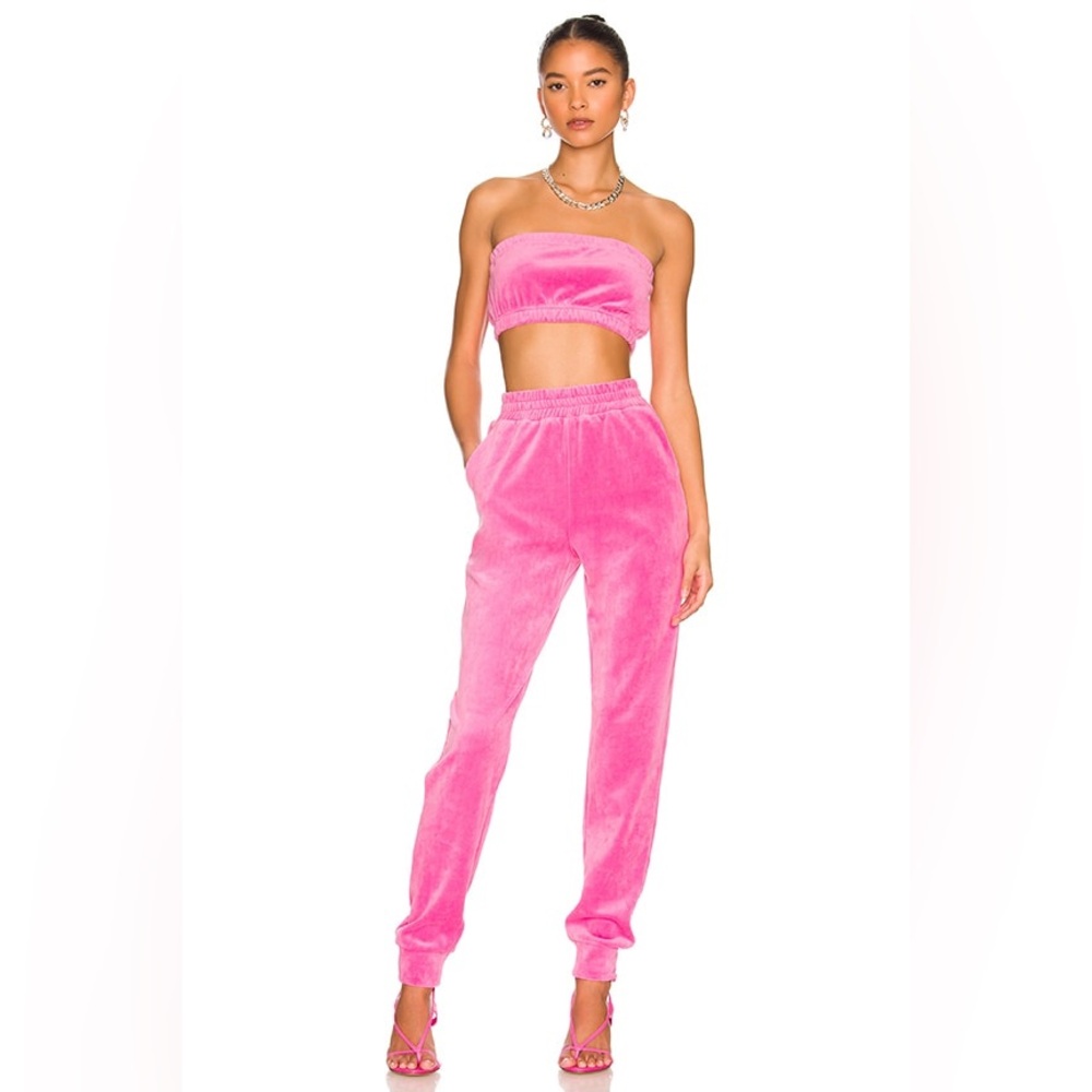 Superdown ‘Penelope’ Velour Vibrant Pink Pant Set with Bandeau Top